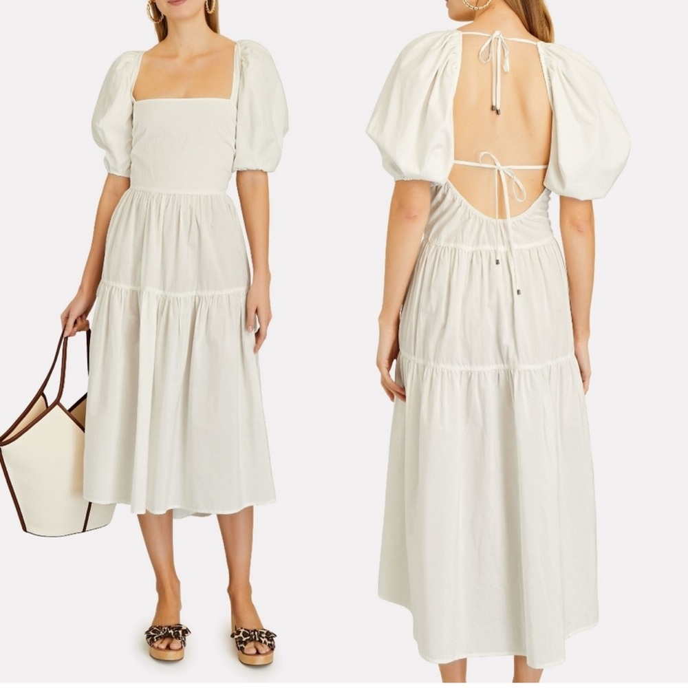 Jonathan Simkhai White Cotton Lou Puff Sleeve Midi Dress